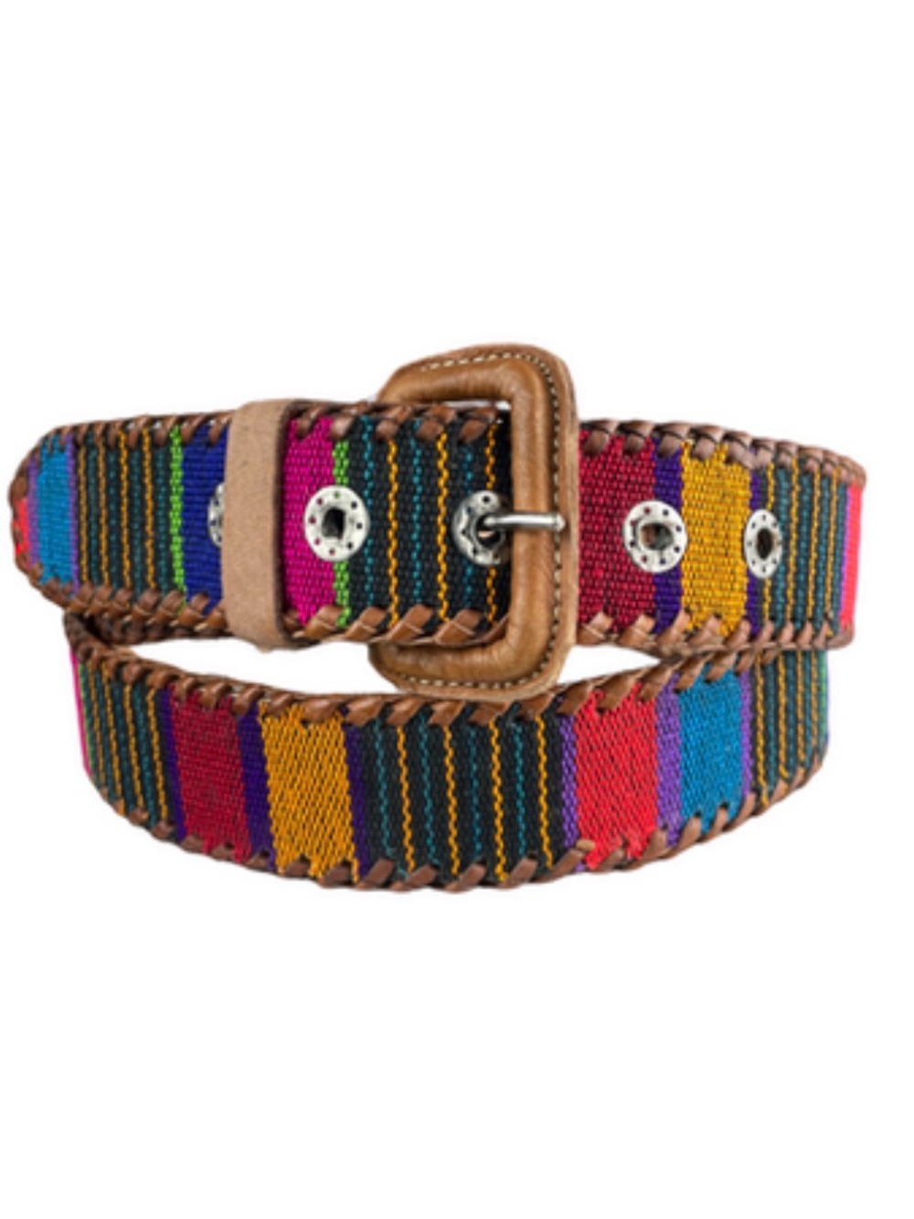 Colorful Woven Leather-Trim Belt